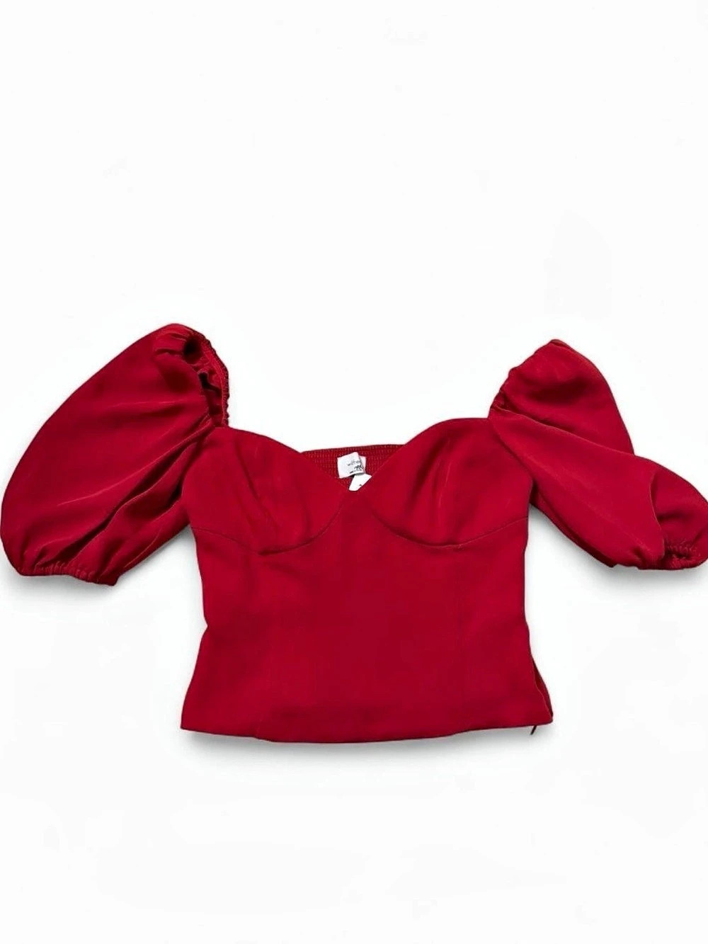Wilfred Aritzia Novella Blouse Red Puff Sleeve Crop Top Small
